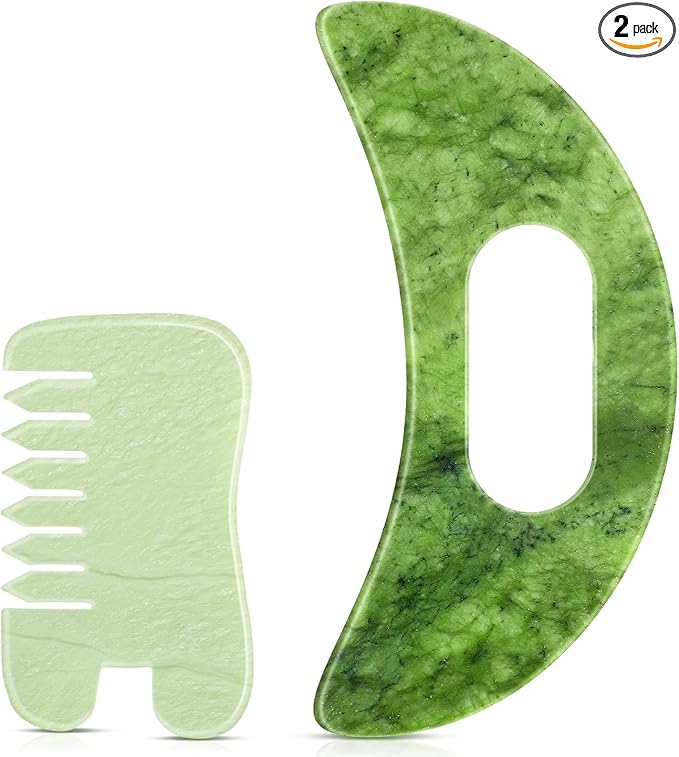 BBTO 2 Pcs Jade Comb for Scalp Massage Gua sha Comb for Head Body spa Hair Multifunctional Handheld Massage Tools(Fashion, Classic)