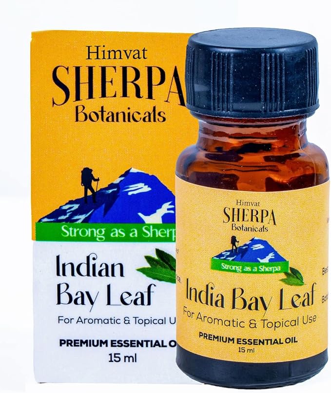 Sherpa Botanicals Indian Bay Leaf Essential Oil - 100% Pure & Natural Oils - Ideal for Diffuser Blends, Aromatherapy, Home Fragrance - Herbaceous Aroma for Home & Wellness - Vegan, Paraben-Free, 15mL
