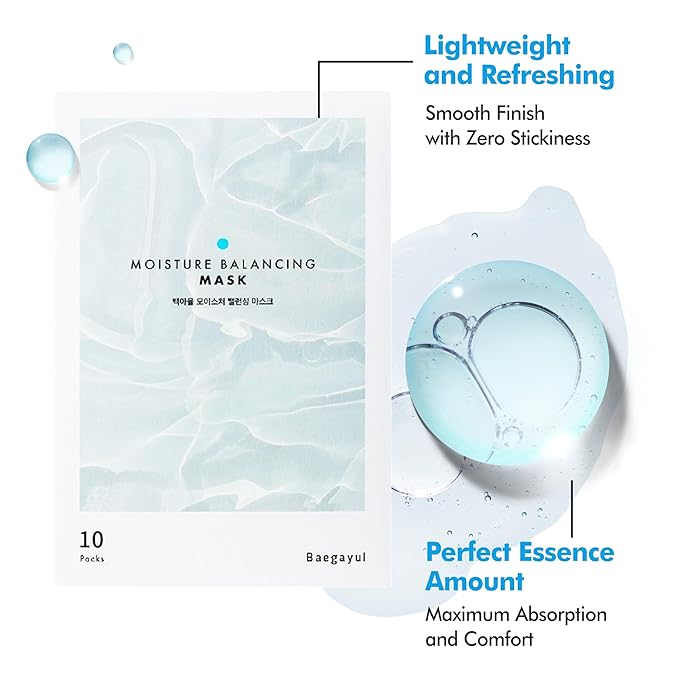 Moisture Balancing Sheet Mask 10EA - Hydrating & Soothing Facial Mask with Hyaluronic Acid, Glow Skin Watergel Texture, Korean Skincare for All Skin Types, Lightweight Non-Sticky Face Mask