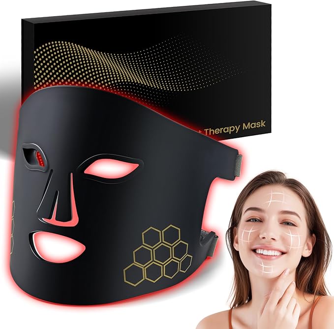 Red Light Therapy for Face, Infrared LED Face Mask Light Therapy 4 Light Waves with 850nm Near Infrared, Portable Rechargeable Red Light Therapy Mask Skincare Device for Facial Rejuvenation