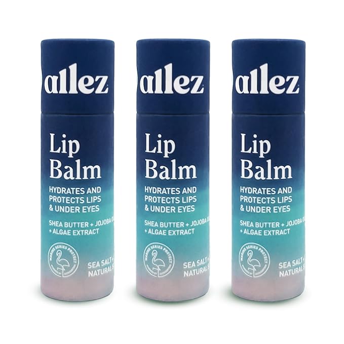 Allez Outdoor Vegan Lip & Eye Balm, Plant-Based Formula with Shea Butter, Jojoba Oil & Algae Extract for Skin Hydration & Protection, Sea Salt/Kelp Scent, 3-Pack