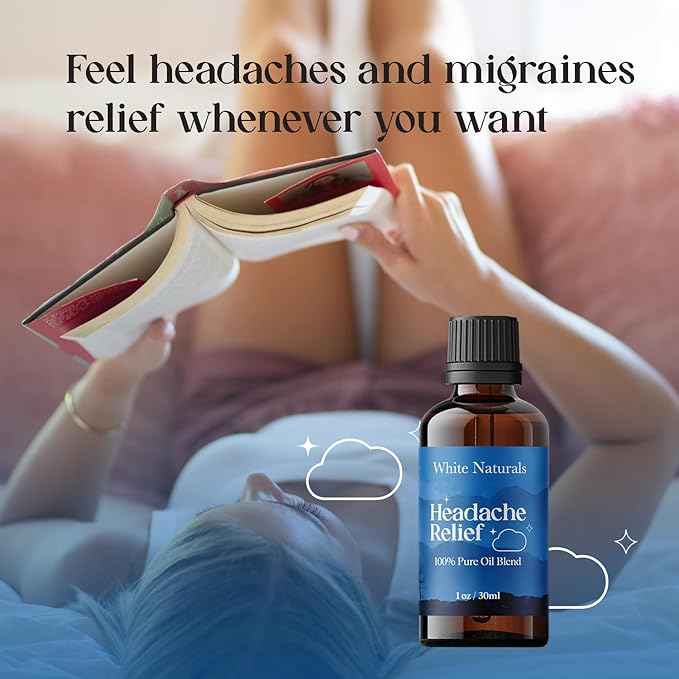 White Naturals Headache Relief Essential Oil Blend – Soothing Aromatherapy Oil for Tension & Headache Relief, 100% Pure & Natural Essential Oils for Calm & Relaxation, 1oz