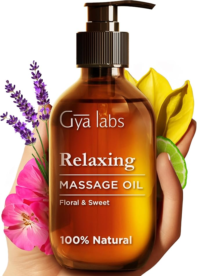 Gya Labs Relaxing Massage Oil for Sore Muscles - 6.76 Fl Oz - 100% Pure Natural Spa Quality for Skin & Body Relaxing, Sore Muscle Massage Oil with Non Greasy for Men & Women