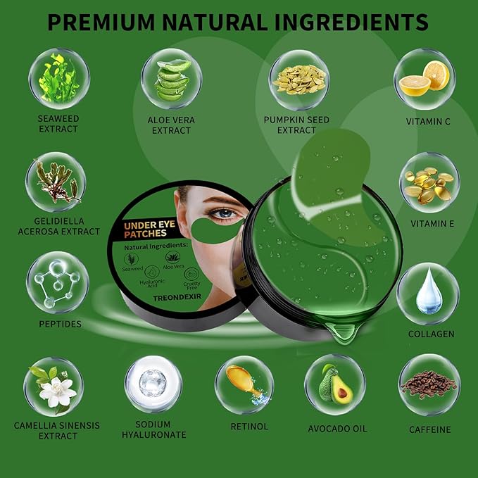 Under Eye Masks for Dark Circles and Puffiness 70PCS, Under Eye Patches for Puffy Eyes Treatment, Under Eye Gel Pads w/Seaweed, Aloe Vera, Peptides for Eye Bags Treatment, Eye Mask Patches Skincare