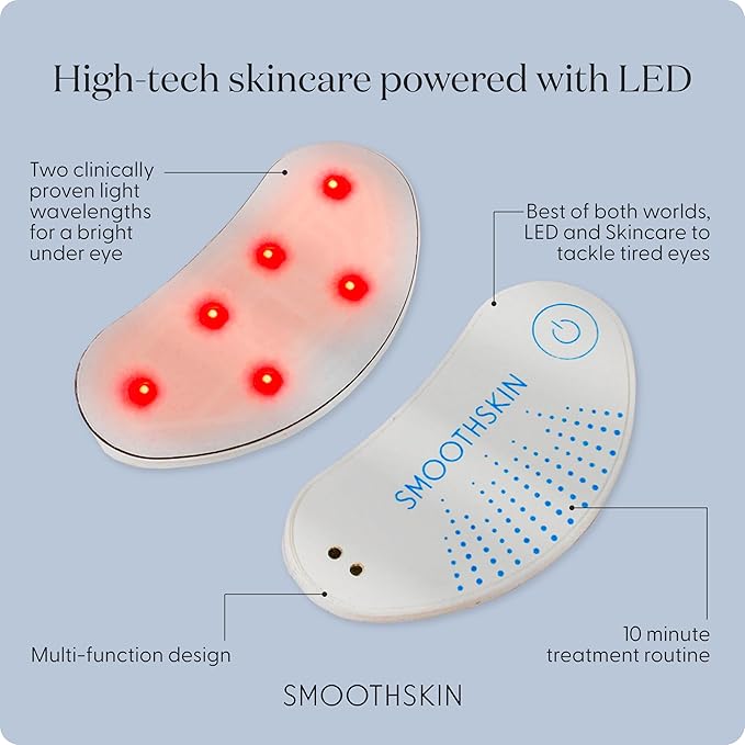 SmoothSkin Under-Eye Red Light Therapy Device, LED Eye Patches with 24 Hydrocolloids, for Dark Circles, Wrinkles & Puffiness