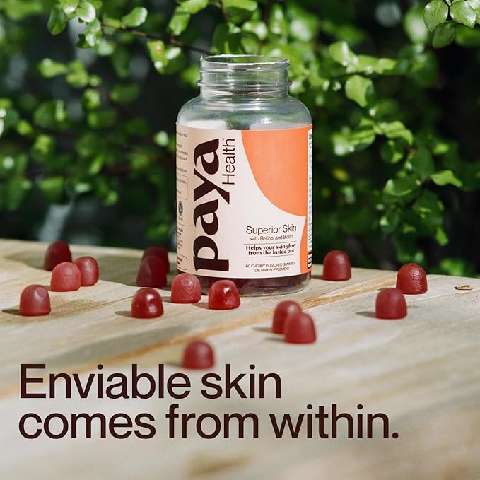 Skin Retinol and Biotin Gummies for Clear, Smooth Skin, Healthy Hair & Nails | Supplement with Zinc, Vitamins A, E and C | Non-GMO, Gluten-Free, Cherry Flavor, 60 Count