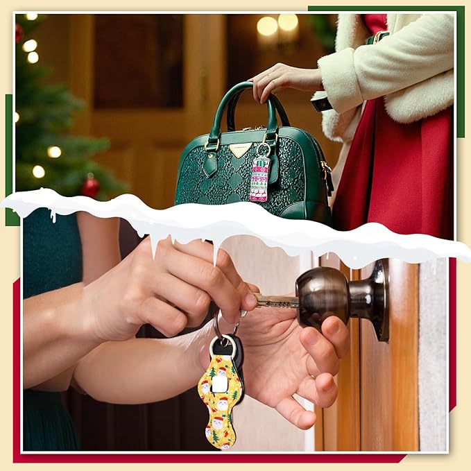 Chapstick Holder Keychain, Lip Balm Holder Sleeve Pouch with Clip On, Lip Gloss Lipstick Holder Keychain Gift for Friends Women Girls Boys and Man (Christmas Style, 6pcs)