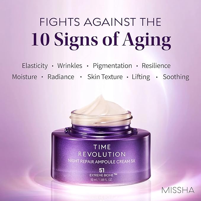 MISSHA Time Revolution Night Repair Ampoule Cream (5th Gen) 1.69 Fl Oz - Triple Fermented Deep-Sleep Night Cream - Overnight Repair for Enhanced Radiance, Korean Skincare