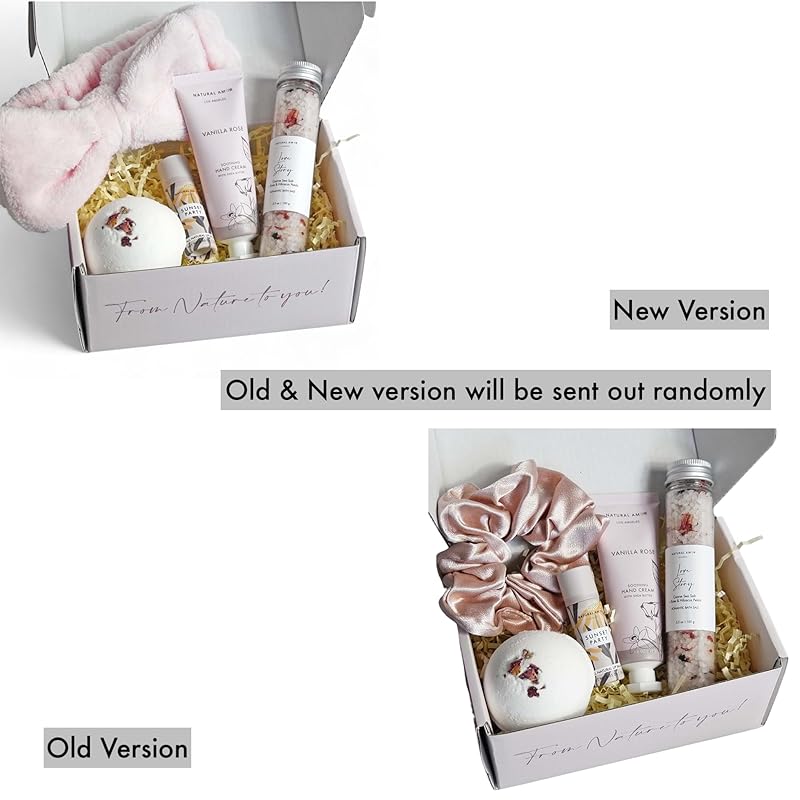 Natural Amor Handmade Spa Gifts for Women, Thank you Gift, 5pcs Gift Set for Women,Includes Bath Salt, Bath Bomb, Lip Balm