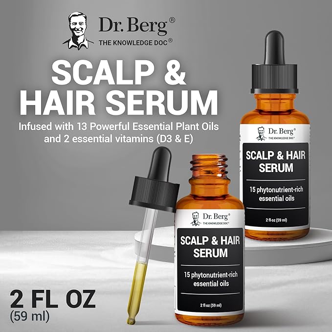 Dr. Berg Scalp & Hair Serum (Improved Formula) with Vitamin D3 & E - Clinically Tested, Paraben- and Sulfate-Free Hair Oil for Women & Men - Includes Rosemary Oil, Castor Oil & Jojoba Oil - 2 Fl oz