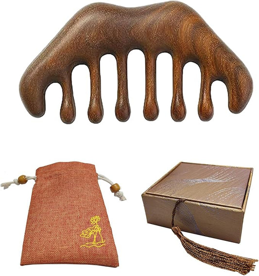 MIUPOO Wood Hair Comb, Hill Shape, 3.9 x 2 inches, 100% Natural Green Wood, Wide Tooth, Anti-Static, Smooth, Seamless, Lightweight, Portable, Hair Care, Scalp Massage, Hair Growth, Gift Package