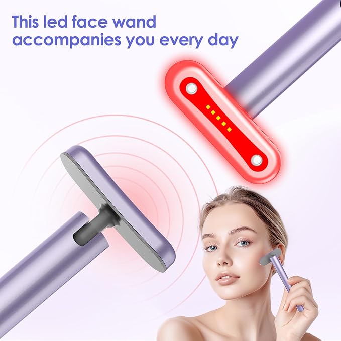 Led-Face-Wand-Light, Red Light Therapy for Face & Body Beauty Wand, Facial Massager for Face and Neck Tool for Skin Care Tool at Home (Purple)