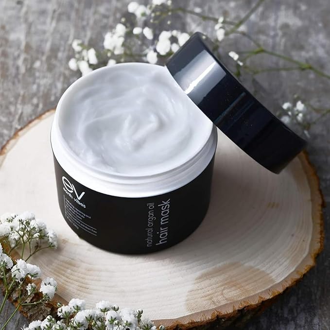 Earth Vibes Hydrating Argan Oil Hair Mask Conditioner - Deep Conditioning & Moisturizing - Hair Treatment For Dry Damaged Hair - Sulfate Free - Organic Jojoba Oil, Coconut Oil (8 Oz/226g)