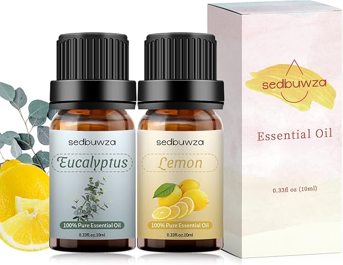 Eucalyptus Oil Lemon Essential Oil Gift Set, 100% Pure Organic Aromatherapy Oils Gift Set for Diffuser, Massage, Soap, Candle Making - 2 x 10ml