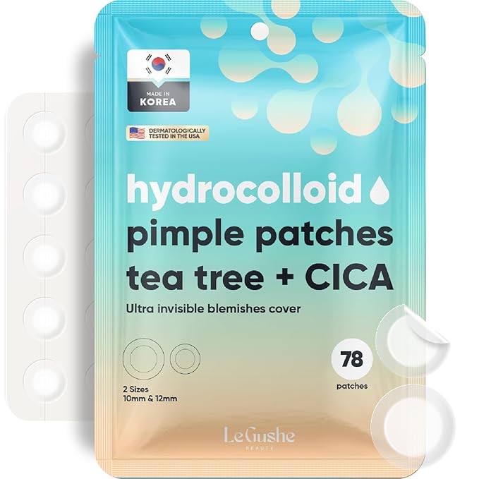 LE GUSHE Korean Pimple Patches for Face (78 Dots) - Hydrocolloid Acne Patches with Tea Tree Oil - Invisible Zit Stickers - Dermatologist Tested - Korean Skin Care