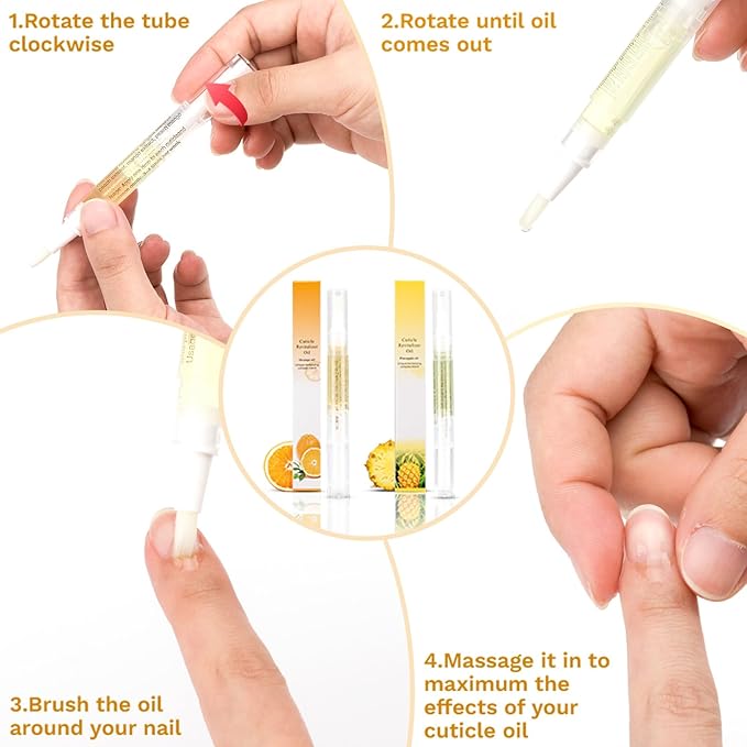 Meschett 2PCS Cuticle Oil Pens for Nail Care,Cuticle Revitalizer Oil Pen with Soft Brush,Cuticle Oil to Prevent Nail Cracking and Dry (Pineapple & Orange Flavor)