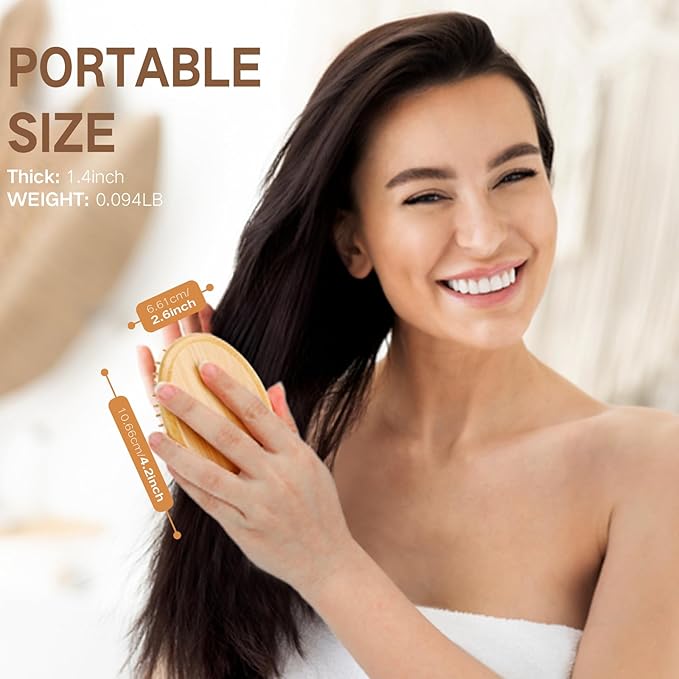 Bamboo Brush for Hair Growth(No Handle Design) Combetter, Natural Wood Brush, Mini Hair Scalp Massager Bamboo Bristles Detangling Hairbrush for Women, Men &Kids