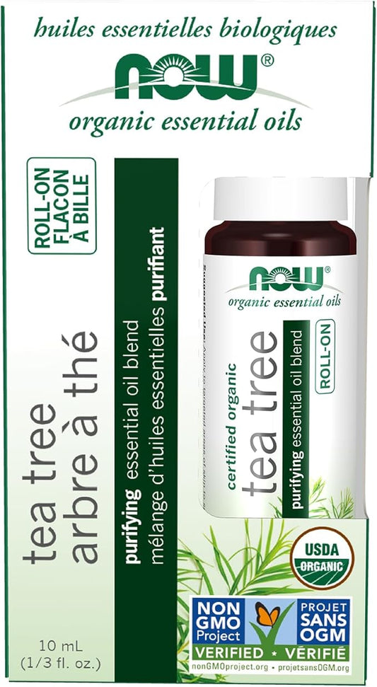 NOW Foods Essential Oils, Tea Tree Roll-On, Certified Organic, Purifying Blend, Steam Distilled, Topical Aromatherapy, 10-mL