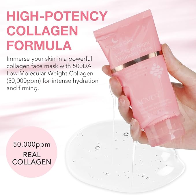 Collagen Night Wrapping Mask, 2 Packs Peel Off Face Mask with Jelly Brush, Jelly Masks for Facials Professional Korean Skin Care, Elasticity & Hydration Care Overnight Collagen Mask for Women