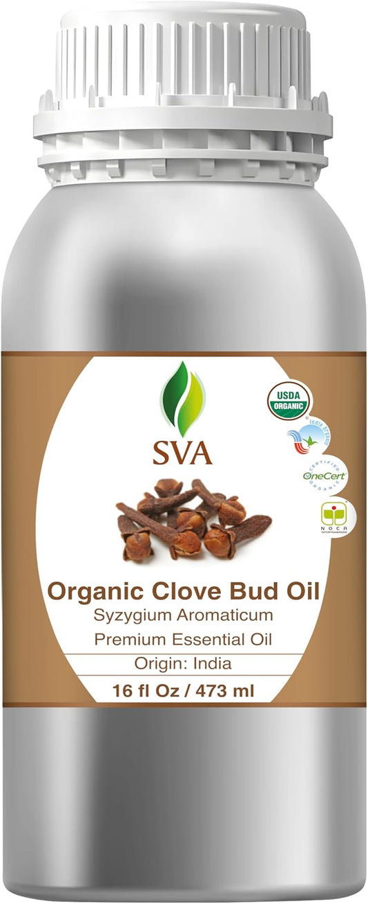 SVA Clove Bud Essential Oil – 16 Fl Oz – 100% Natural Clove Oil - for Diffuser, Hair Care, Face, Skin Care, Aromatherapy, Scalp and Body Massage, Soap and Candle Making