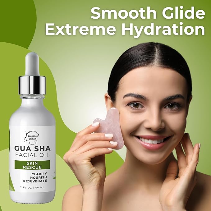 Brookethorne Naturals Gua Sha Oil | Skin Rescue Soothes & Clarifies | Gua Sha & Dermaplaning Facial Oil | Quick-Absorbing Face Oil for All Skin Types | With Green Tea & Hemp Extracts | 100% Natural
