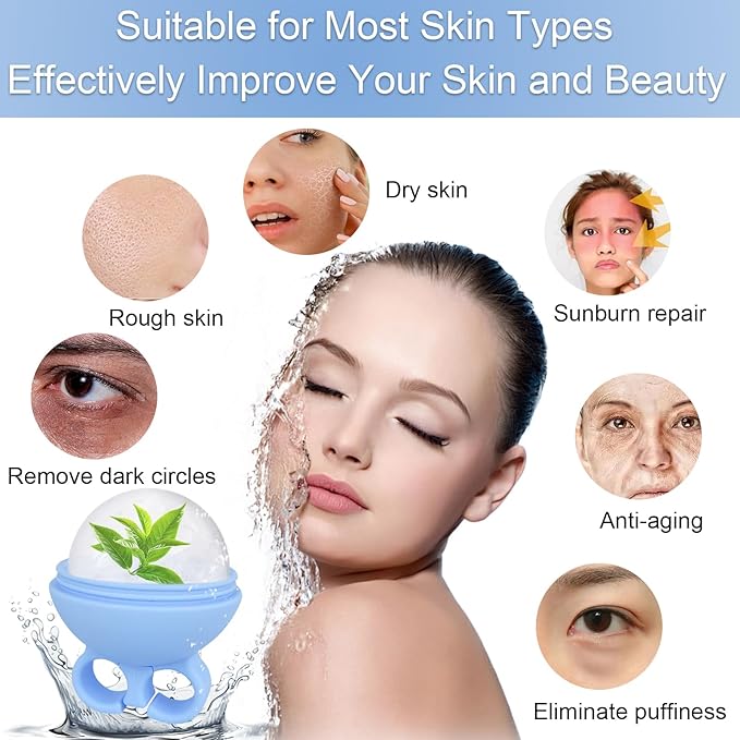 2 Pack Ice Roller for Face, Ice Face Roller for Eye Neck Body, Ice Cube Roller Massager Gua Sha Tool, Eliminates Puffiness, Reusable Facial Ice Mold, De-Puff Eye Bags, Women Skin Care (Blue and Blue)