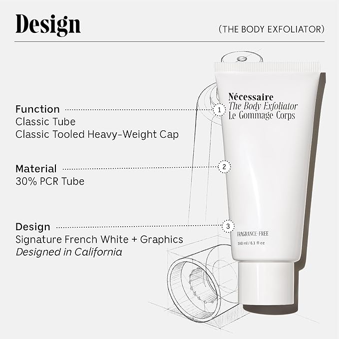 Nécessaire The Body Exfoliator. Eucalyptus. AHA/BHA/PHA. Resurface Skin. Smooth KP and Rough Patches. Hypoallergenic. Dermatologist-Tested. 180 ml / 6.1 fl oz