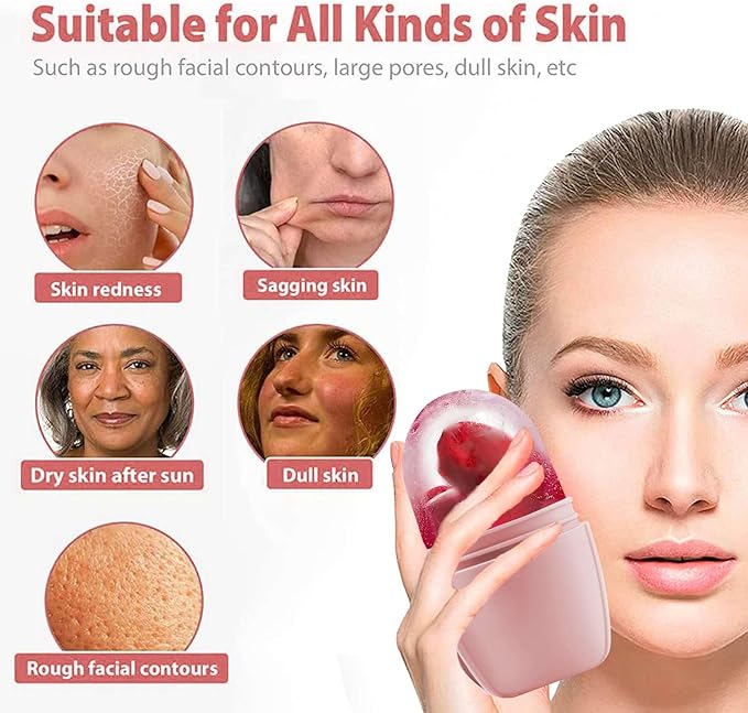 KOGITI Ice Mold for Face & Eye, Beauty Facial Roller, Puffiness Relief Massage Skin Care Tool, Ice Cube Holder (Brush-Pink White)