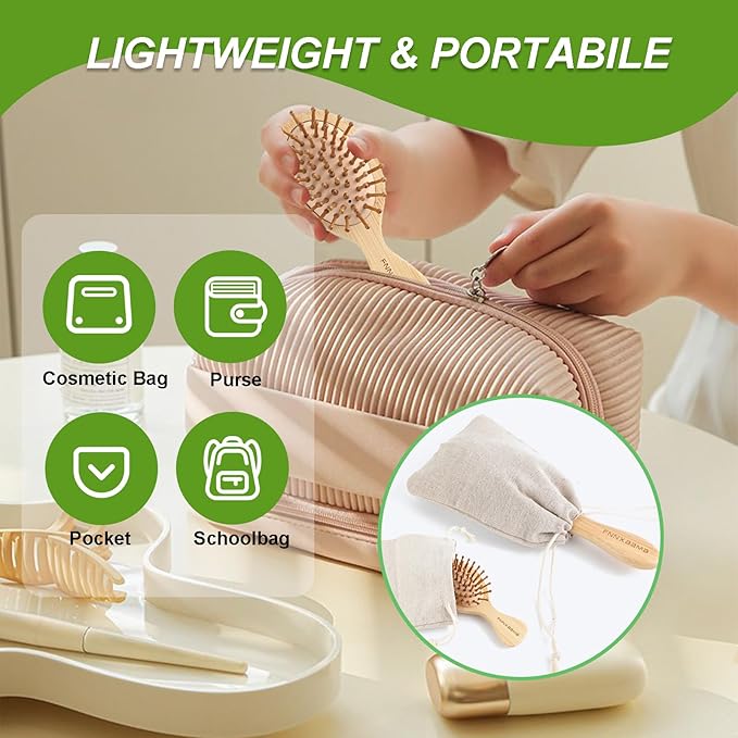 Thick Strong Bamboo Hair Brush, Bamboo Brush for Hair Growth,Hair brush for massaging the scalp，Hair Brush Cleaner Tool, Suitable for Women Men and Children (light yellow)