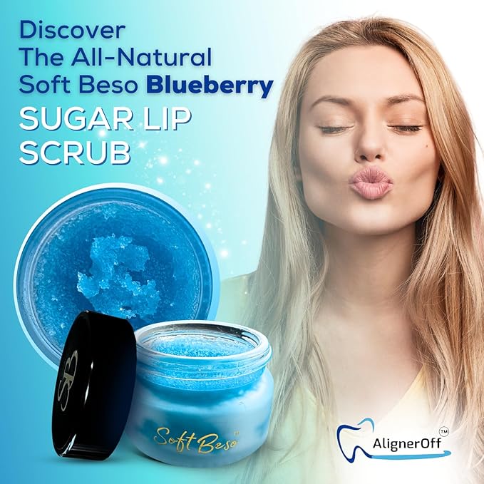 SoftBeso by AlignerOff Sugar Lip Scrub – Blueberry Lip Exfoliator & Moisturizer for Dry, Chapped Lips – Hydrating Sugar Scrub for Smooth Lips – For Men & Women – Ideal Mother’s Day Gift