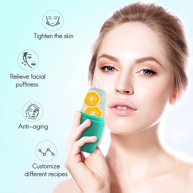 2Pack Silicone Ice Roller for Face Puffiness and Brightening Skin Glow, Reusable Facial Ice Mold with Freezer.