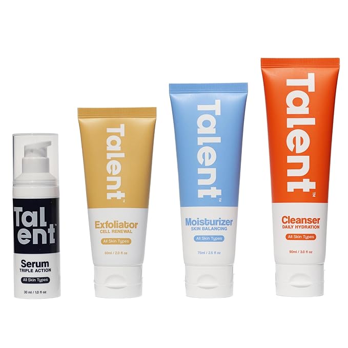 Talent Complete Skincare Set for Men – 90 Day Supply, Korean Skincare, EWG Verified, Fragrance-Free Cleanser, Exfoliator, Serum & Moisturizer, Full Routine Kit