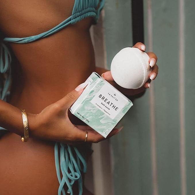 Breathe Bath Bomb, 8 OZ - Large, Handmade with Natural Ingredients, Mineral-Rich Himalayan Salt, Cruelty-Free, Made with Pure Therapeutic Grade Essential Oils