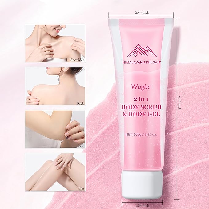 Body Scrub & Body Gel 2 in 1, Body Exfoliator Pink Frosted Salt Texture Effectively Removes Old Cuticles Clear Exfoliating Gel Deep Moisturizing Soothing Skin