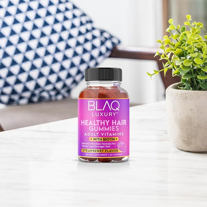Blaq Luxury Biotin Gummies - Hair Growth Vitamins with 5000mcg Biotin per Serving | Vitamins B12, B6, Folic Acid, Iodine, Zinc | Hair Supplement for Hair Growth | for Women & Men | 1 Month Supply