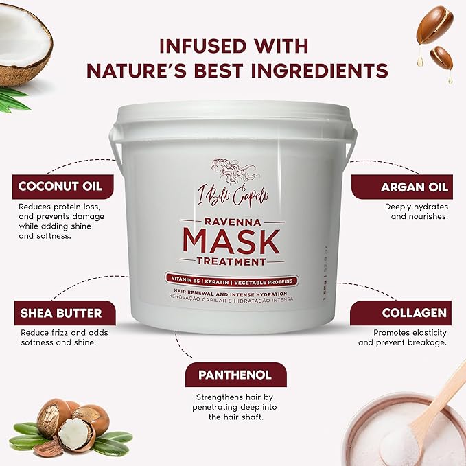 Ravenna Professional Hair Mask for Damaged Hair - Intense Shine & Moisture for All Hair Types - Deep Conditioning Hair Mask for Dry Hair, Mascarilla Para El Cabello, Large Size 1.5 kg/52.9 fl oz.