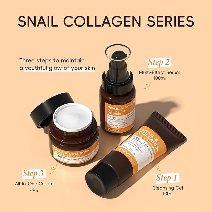 Korean Skin Care Set, Snail Mucin 97.5% Repair Cream, Collagen Facial Facial Moisturizer, Mother Day Gifts, Hydrating Repair Face Cream, Anti-Aging, Korean Skincare for Women