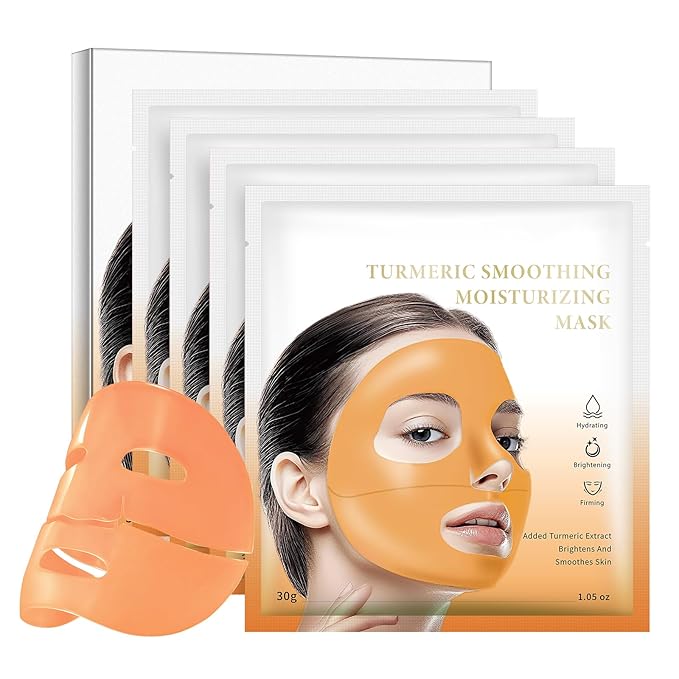 Turmeric Hydrogel Face Masks Skincare 4 Pack, Deep Hydrating Overnight Facial Mask Sheet, Hydro Jelly Masks for Facials Professional, Night Gel Wrapping masks Sheet for Women Skin Care