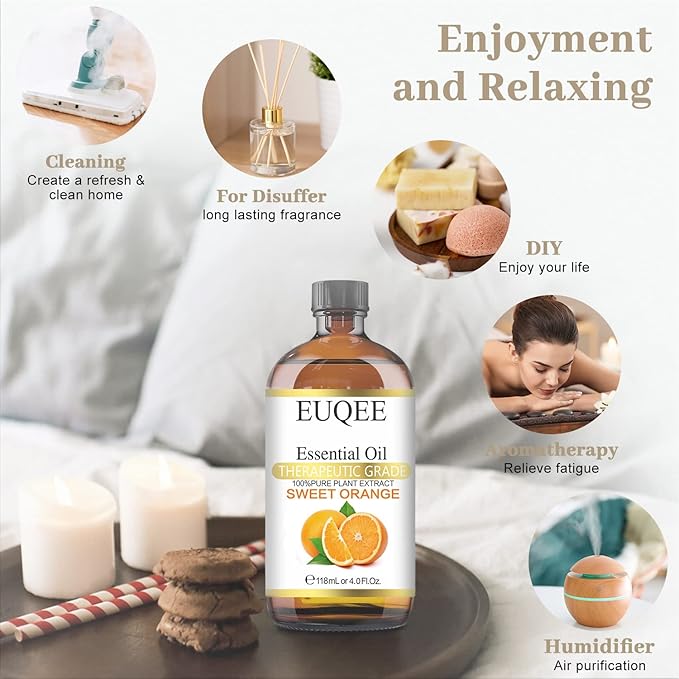 Sweet Orange Essential Oil 118mL Pure Sweet Orange Oil Premium Fragrance Essential Oil with Glass Dropper for Diffuser, Soap & Candle Making - 4Fl. Oz
