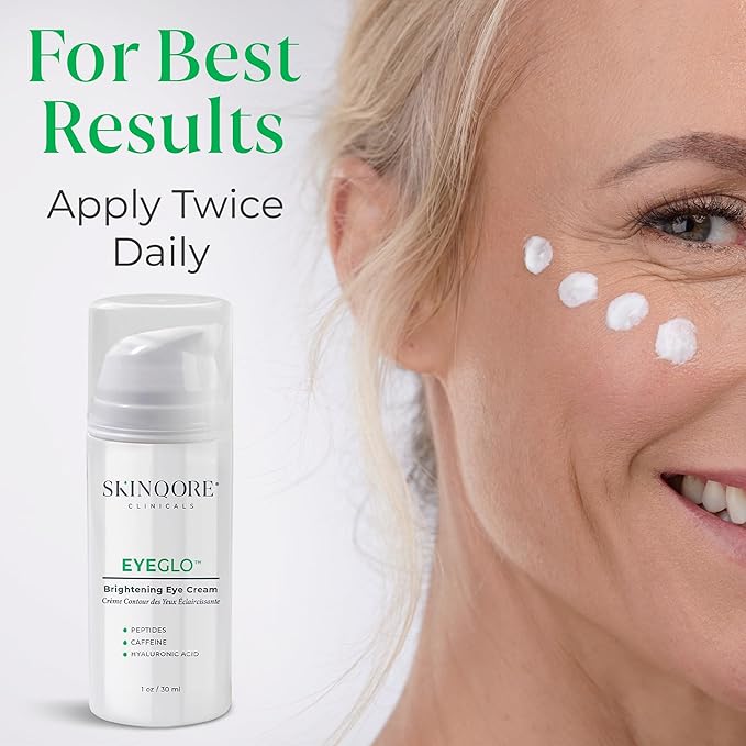 EyeGLO Caffeine Eye Cream for Dark Circles, Eye Bags, and Puffiness | UnderEye Treatment for Women with Peptides, Antioxidants, Hyaluronic Acid | Natural Brightening EyeCream - 1 Oz