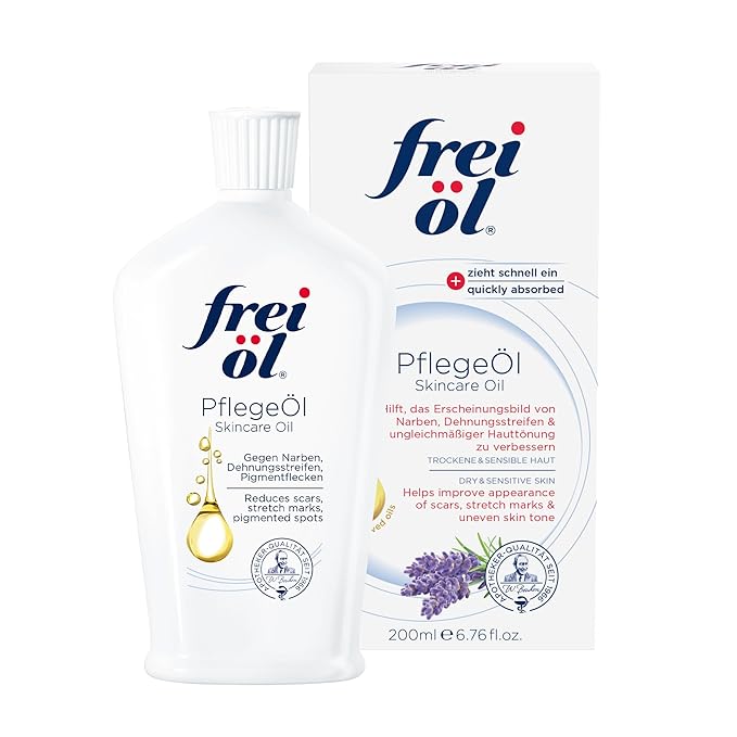 skincare oil – fast absorbing, softens and smooths – against scars, stretch marks and pigment spots with vitamin A & vitamin E oil, microbiome-friendly and vegan, 200 ml / 6.76 Fl Oz