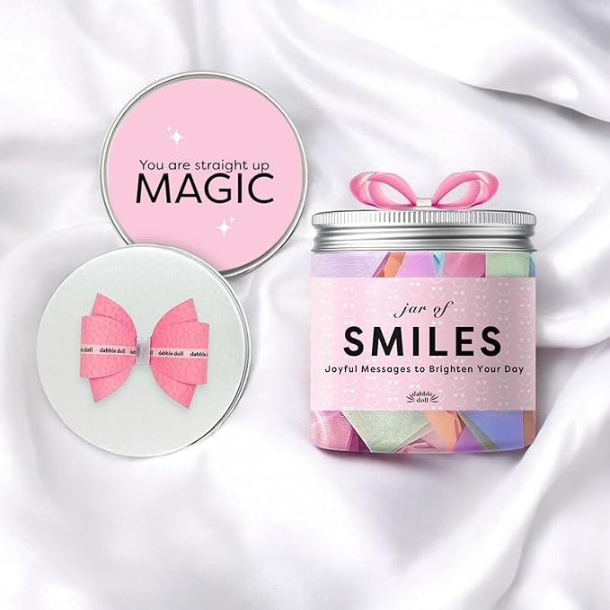 Jar of Smiles, Joyful Messages to Brighten Your Day, 30 Quote Cards, Gift for Mom, Daughter, Granddaughter and Friends with Unique Gift Box