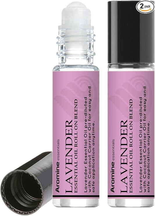 Lavender Essential Oil Roll On, Pre-Diluted 10ml (Pack of 2). Premium Quality, Therapeutic Grade Topical Ready Aromatherapy Oil