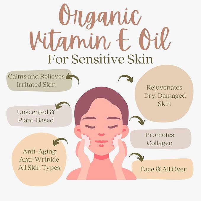 Organic Vitamin E Oil for Scars - All Natural & Vegan Skin Moisturizer 4.06oz - Light & Unscented Great for Scars After Surgery - Reduce Wrinkles, Anti Aging, Lighten Dark Spots -Face, Skin & All Over