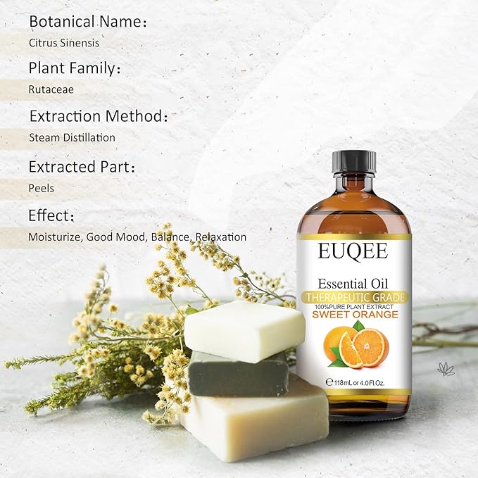 Sweet Orange Essential Oil 118mL Pure Sweet Orange Oil Premium Fragrance Essential Oil with Glass Dropper for Diffuser, Soap & Candle Making - 4Fl. Oz