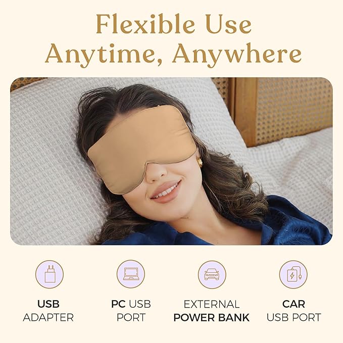 Heated Eye Mask for Dry Eye Relief - Stye Treatment, Warm Compress for Eyes, Sinus Mask, Electric Warming Patch - Champagne