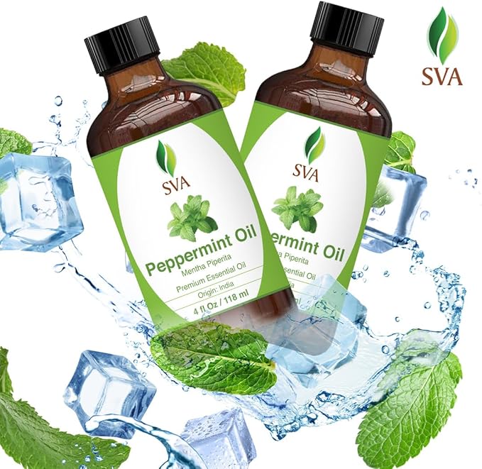 SVA Peppermint Piperita Essential Oil – 4 Fl Oz – 100% Natural Piperita Oil - for Diffuser, Hair Care, Face, Skin Care, Aromatherapy, Scalp and Body Massage, Soap and Candle Making - with Dropper