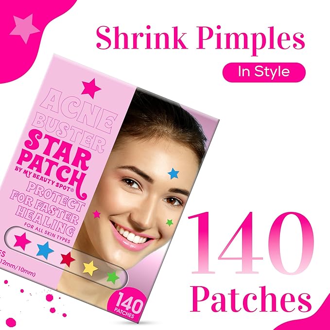 My Beauty Spot Pimple Patches - Cute Acne Patches for Face (140 Patches) with Hydrocolloid, Tea Tree Extract & Salicylic Acid, Colorful Fun Designs - Pimple Patches for Face Acne Spot Treatment