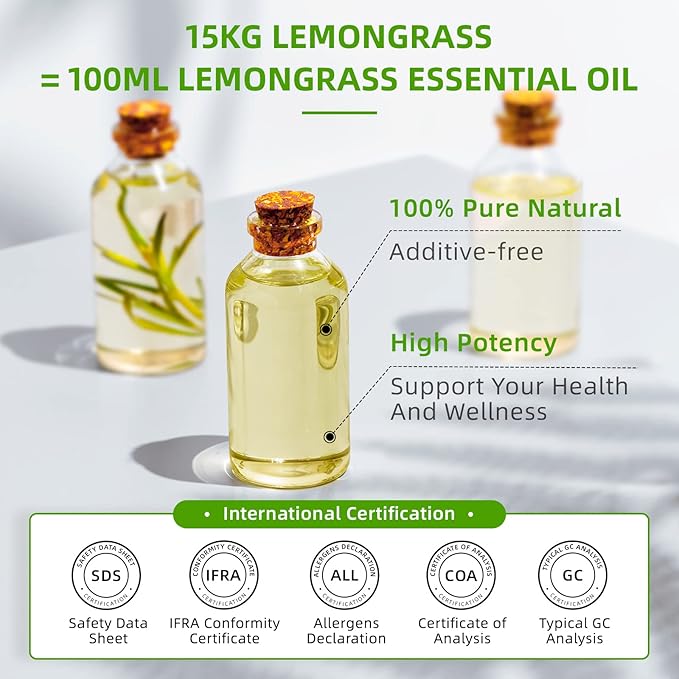 HIQILI 32 Fl Oz Lemongrass Essential Oil, 100% Pure Natural Undiluted Premium Oils