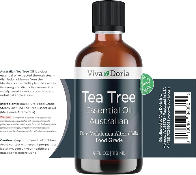Viva Doria Tea Tree Essential Oil, 100% Pure, Natural, Australian Tea Tree Essential Oil, Undiluted, for Aromatherapy | Food Grade, 118 mL (4 Fluid Ounce)